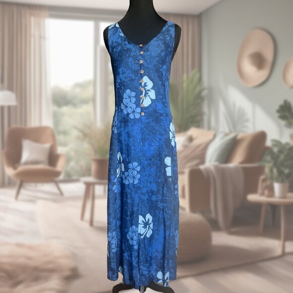 NaPua Blue Hawaiian Print Sundress - Picture 1 of 4